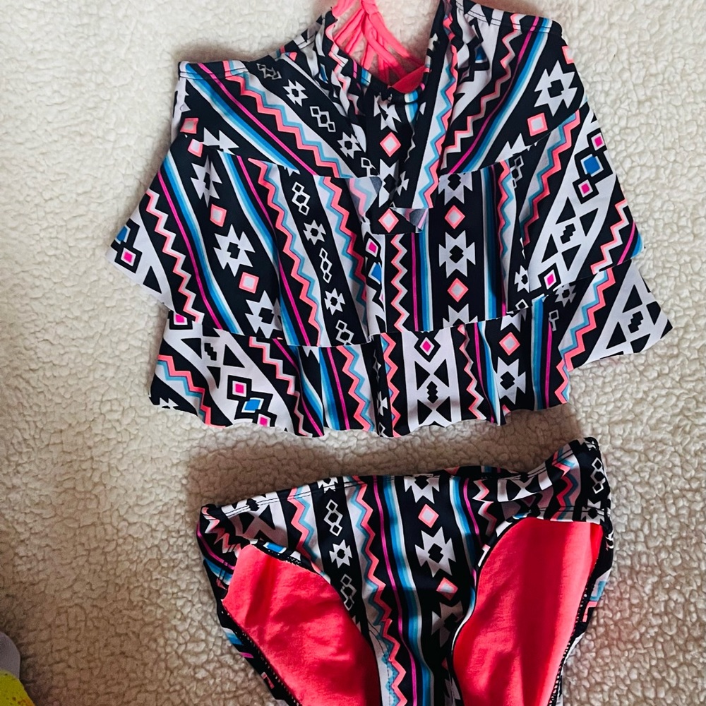 Size 6 justice two-piece multicolored multi design swimsuit
